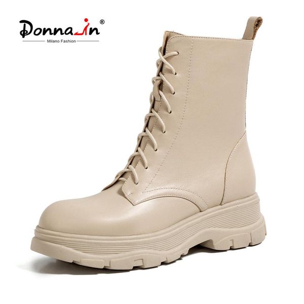 

donna-in genuine leather platformÂ lace up women bootsÂ autumn winter thick-soled motorcycle boots designer shoes ladies, Black