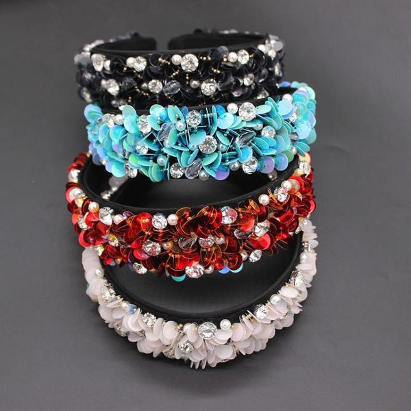 

court retro headband style simple multicolor scales pearl rhinestones headband casual street sbridal accessories901, Golden;silver