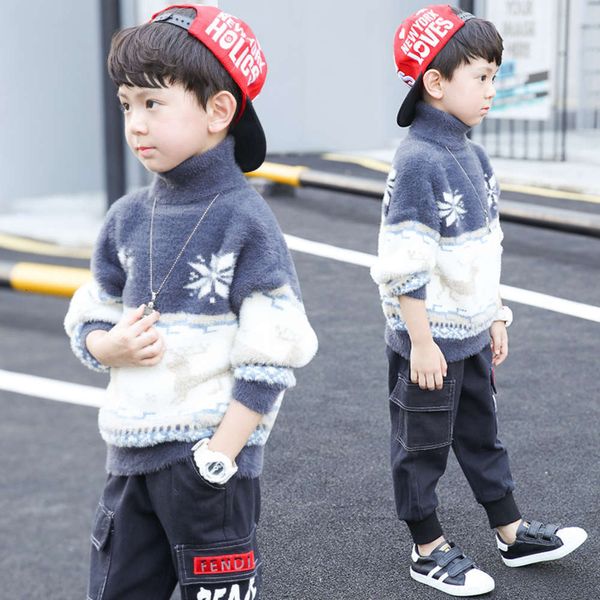 

turtleneck clothing pullover sweater autumn winter new children's mink cashmere boys' middle and large, Blue