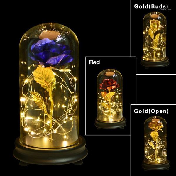 

decorative flowers & wreaths meldel led gold leaves red rose in glass dome wooden base with light valentine's day gift christmas decora