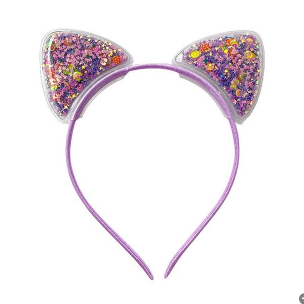 Orecchie di gatto con paillettes Fascia per capelli trasparente con sabbie mobili Accessori per capelli Per ragazze Cerchio per capelli per feste con gattino per bambini