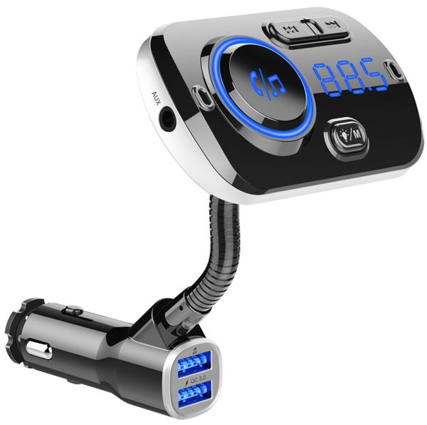 nuovo caricatore per auto mp3 Kit vivavoce per auto Bluetooth Trasmettitore FM Lettore MP3 Bluetooth 5.0 Caricatore rapido doppio USB Vivavoce Atmosfera colorata