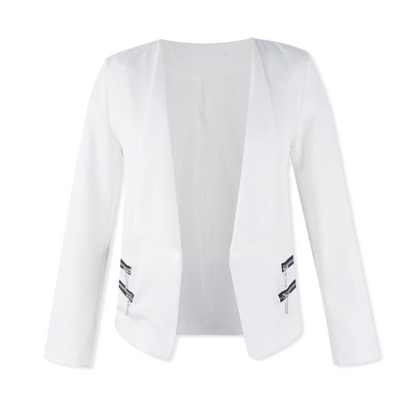 

neatie kiddie high street women slim blazer spring autumn fashion zipper long sleeve office lady outwear blazer, White;black