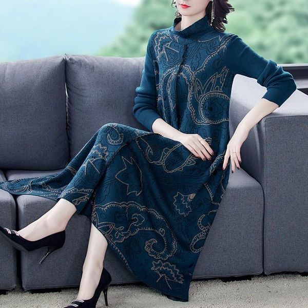 

new plus size casual loose knitted turtleneck sweater dresses autumn winter red print vintage elegant bodycon long sweaters, White;black