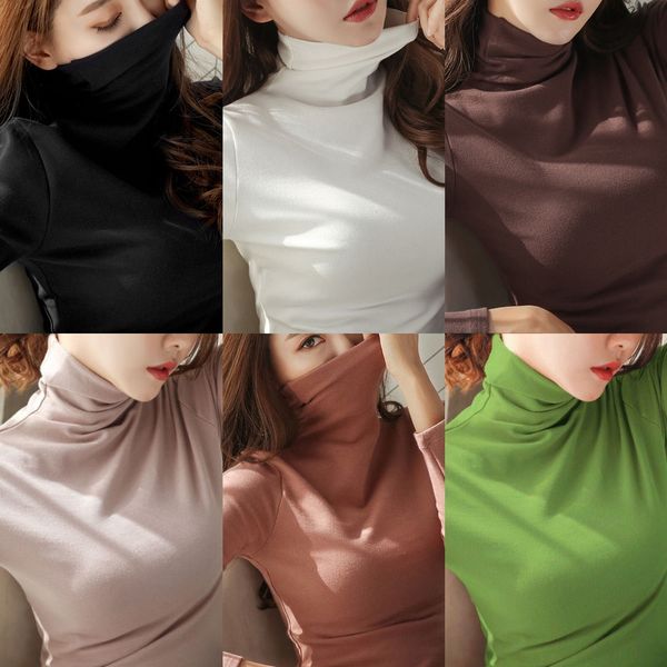 

2020 осенью и зимой водолазка база с длинным рукавом сплошной цвет корейских женщин пальто футболки верхний тонкий тонкий футболку женщин то, White