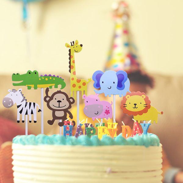 

cartoon giraffe lion elephant fox owl ers birthday decor tree cake flags jungle animal party supplies kids favors