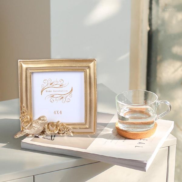 

hand crafted p frame royal court birds and flowers pattern resin golden decorative deskpicture frame for living room bed1