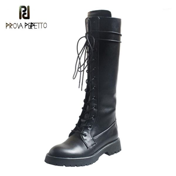

boots winner women's straight flat high thick heel leather bottom cowhide fashion mid calf knight1, Black