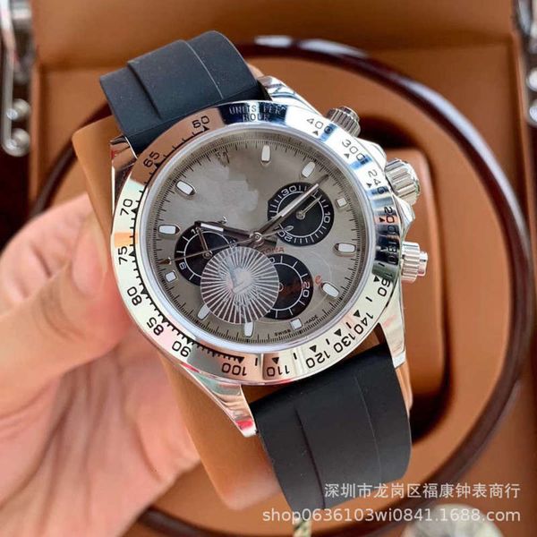 

full function watch six pin watch tape men's quartz waterproof watch 970f, Slivery;brown