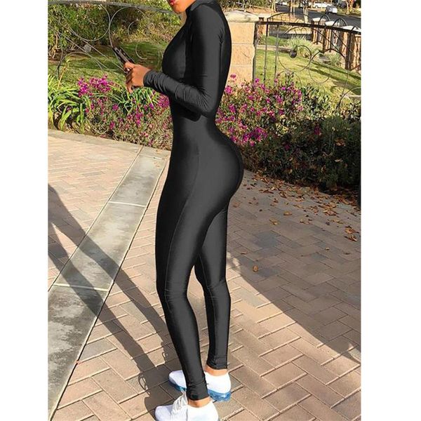 

long sleeve front zipper sport womens rompers fitness ny jummpsuits sweat autumn turtleneck jumpsuit women overalls, Black;white