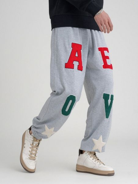 

men star and letter patch detail sweatpants m2jy#, Black