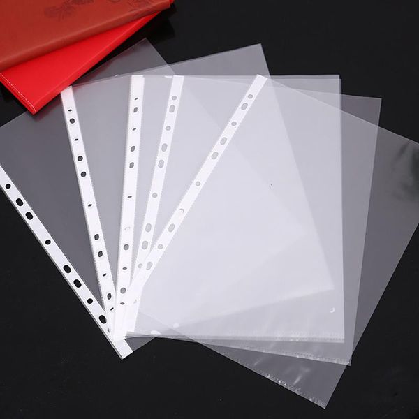 

briefcases 100pcs/set a4 file organizer clear plastic punched pockets document bags folders filing wallet sleeves 11holes loose leaf box