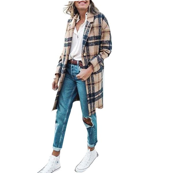 

wool blends women coats fashion plaid slimfit blazer jackets s-xxxl long winter coat for woman, Black