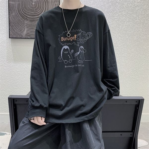 

el4ku sweater new long fashion t-shirt men's sleeve brand ins spring and autumn fashion hip hop loose crew t-shirt 2020 neck sweater fv, Black