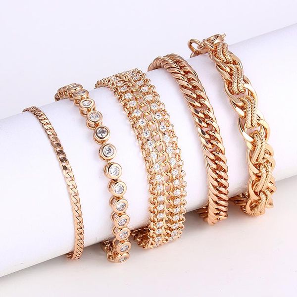 

plated 24k gold multi shape punk bracelet curb cuban chain gold champagne color bangle for women jewelry accessories gifts, Black