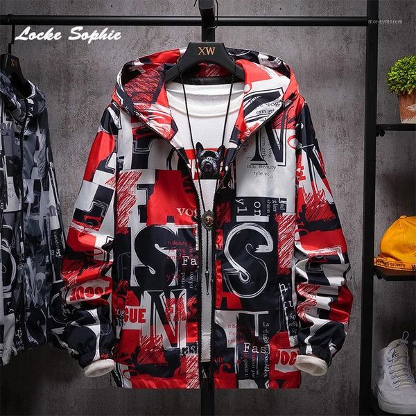 

men's jackets men's plus size zipper coats 2021 autumn breathable fabrics prints splicing hooded men skinny student jacket1, Black;brown