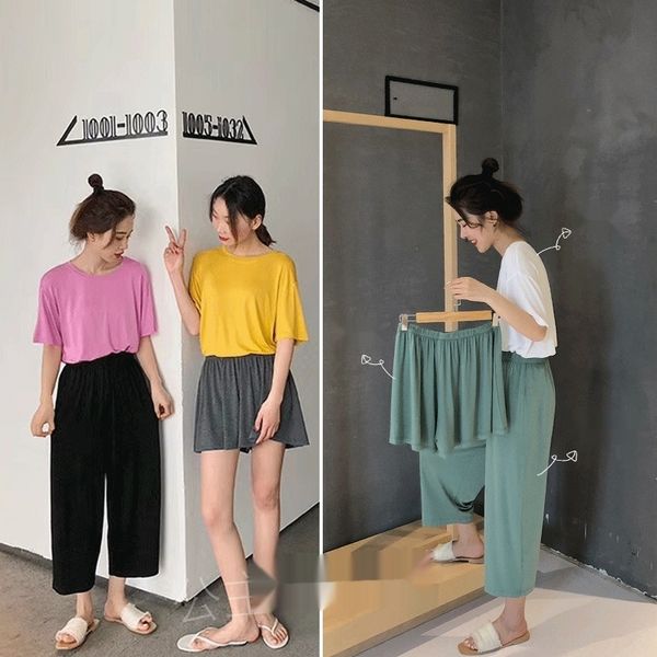 

специальный короткий рукав контраст цвета чистое красный костюм три куска лето пижамы pajamasloose модальных пижамы домашней одежды ikmnr, Gray