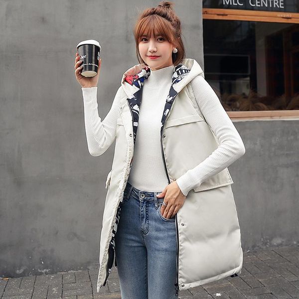 

back season vest long fund woman cotton-padded clothes concise thin self-cultivation student two-sided clothes easy tide1, Black;white