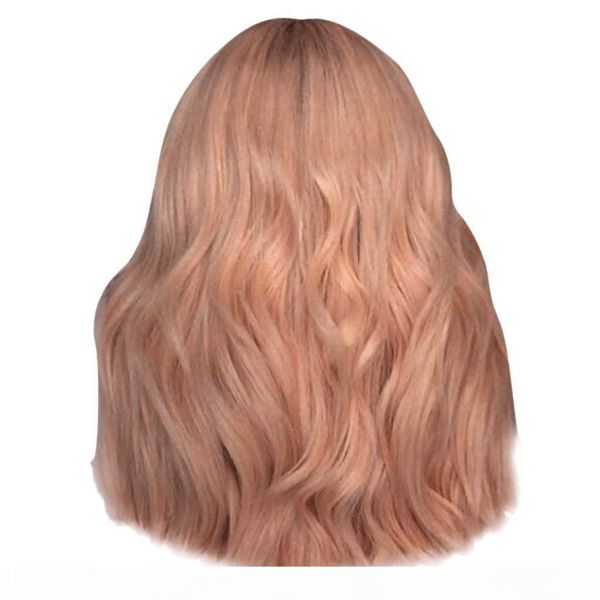 

short wavy bob pink wig half hand tied natural wavy lace front wig glueless water wave synthetic shoulder length heat resistant, Black