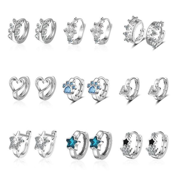 

new gold silver color small hoop earring for women girl 2020 cute heart star shape cubic zirconia huggie earring pendientes, Golden;silver