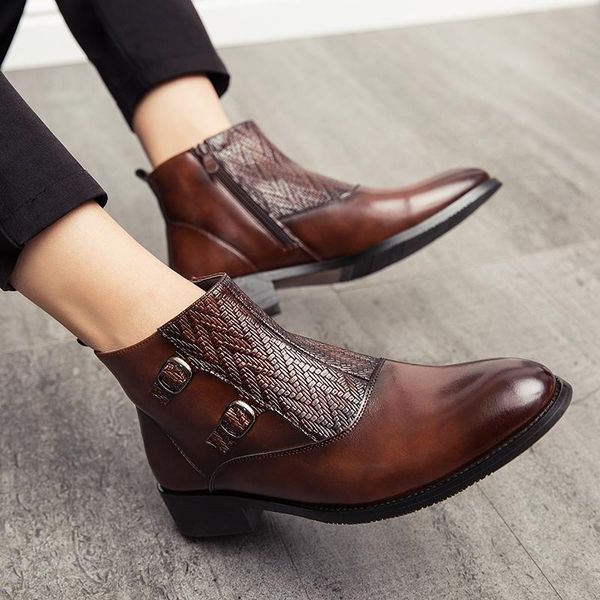 

brand men boots pu leather vintage shoes fashion mens shoes zip winter autumn ankle boots motocycle for men, Black