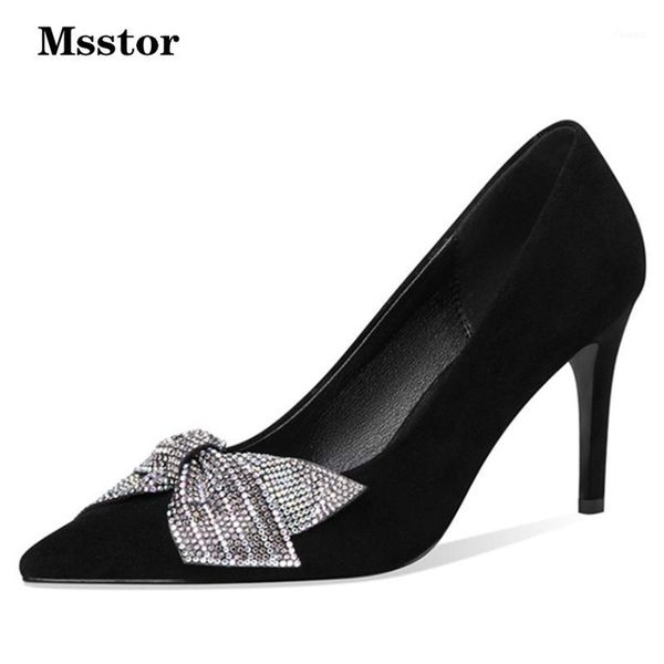 

butterfly-knot high heel pumps crystal kid suede pointed toe shallow party shoes for women stiletto solid black shoes women1