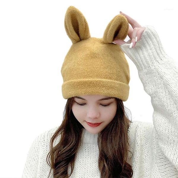 

beanie/skull caps women winter knit beanie hat ears solid color outdoor stretchy ski skullies cap ear warmer po props1, Blue;gray