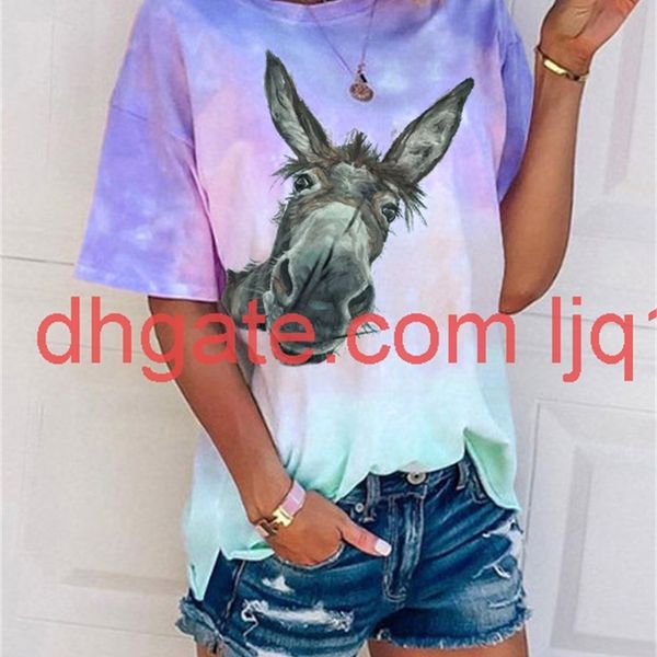 

2020 summer new dye gradient printing loose t-shirt women's top, Black;brown