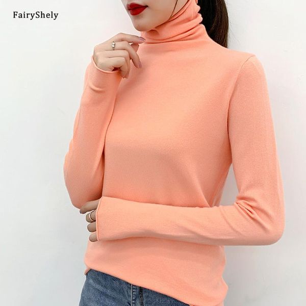 

fairyshely turtleneck casual body sweater women 2020 autumn winter slim solid warm female sweater knitted pullover base, White;black