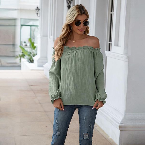 

2021 spring autumn new fashion women's off-shoulder long-sleeved t-shirt solid color casual streetwear t shirt shirts, White