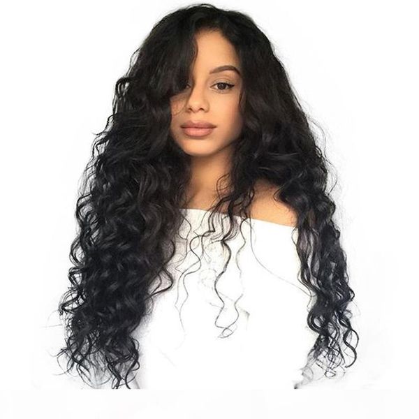

loose wave lace front wig bleached knots for white woman loose curly pre plucked hairline human full lace wigs wth baby hair, Black;brown