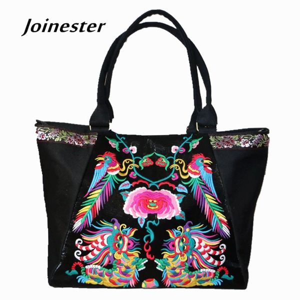 

floral embroidered vintage hand tote for women casual canvas fashion shoulder bag ethnic style shopping handbag