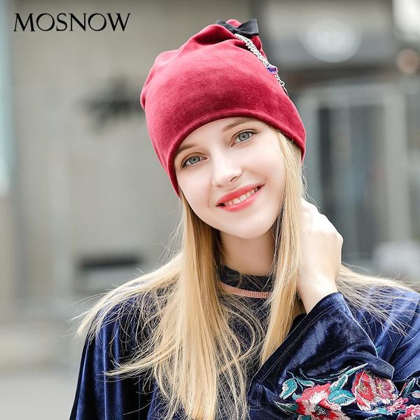 

beanie/skull caps winter hats women beanie solid color elegant soft for autumn velvet flannel bonnet casual cute bow-knot girls skullies cap, Blue;gray