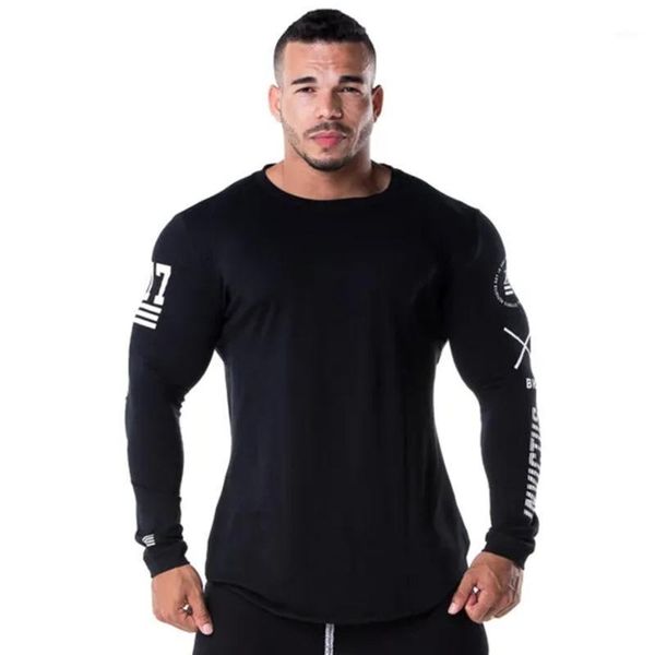 

new skinny men long sleeve shirts spring 2019 fashion casual printed t shirt male fitness gyms black tshirt brand clothing1, White;black