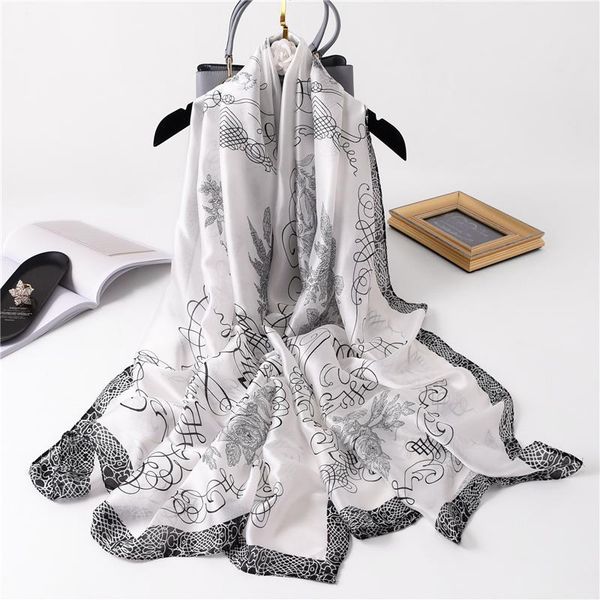 

foulard women silk scarf bufanda pink floral shawls and wraps fashion print pashmina hijab head scarves bandana wm bdesybag, Blue;gray