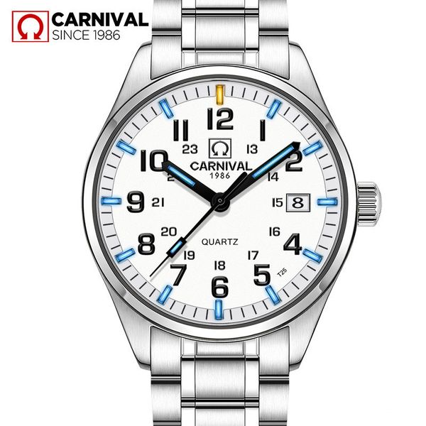 

relogio masculino carnival brand luxury watch men waterproof tritium t25 self luminous auto date quartz wristwatch reloj hombre t200409, Slivery;brown