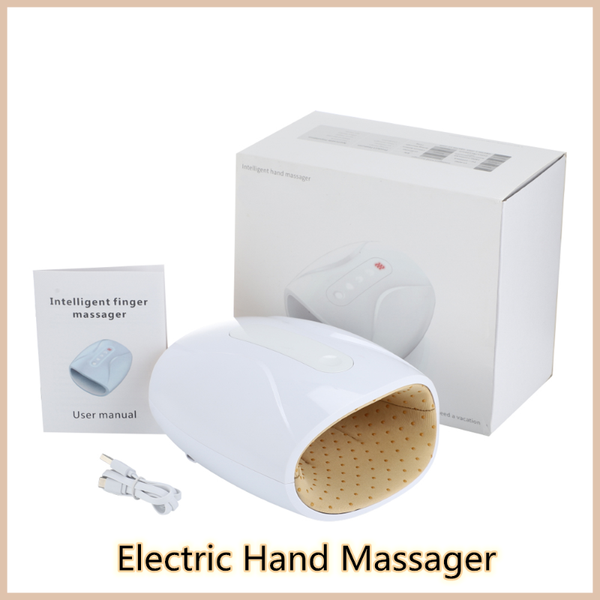 

white hand massager electric cordless chargeable finger massager air compression acupressure heated relaxation massage device