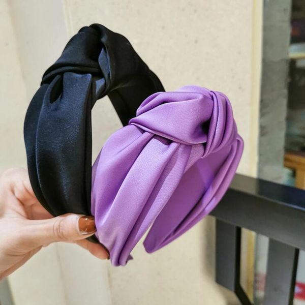 Yeni Moda Kadınlar Kafa Yetişkin Geniş Yan Katı Renk Hairband Merkezi Düğüm Türban Rahat Saç Aksesuarları