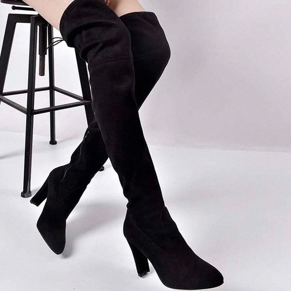 

sock boots pointy toe over-the-knee heel thigh high pointed toe woman boot shoe stretch fabric 2020 fashion winter #et5r, Black