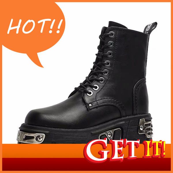 

punk female-style 6 on platform treppers horse high military decoration mujer boots 4cu6, Black