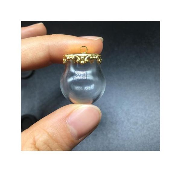 

10sets 20*15mm miniature glass globe orbs bubble metal crown base tray jewelry necklace lanugo vial pendant diy wishing bbykrx, Bronze;silver