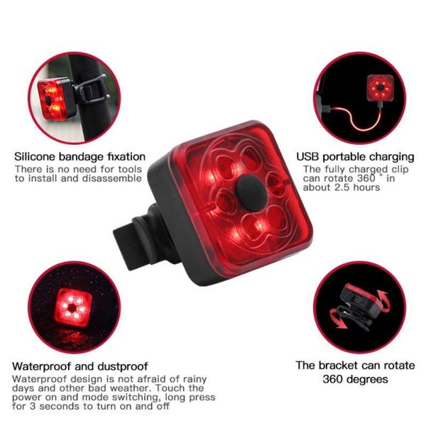

lotus taillight waterproof riding rear light led usb chargeable mountain bike cycling light tail-lamp bicycle 2021 new