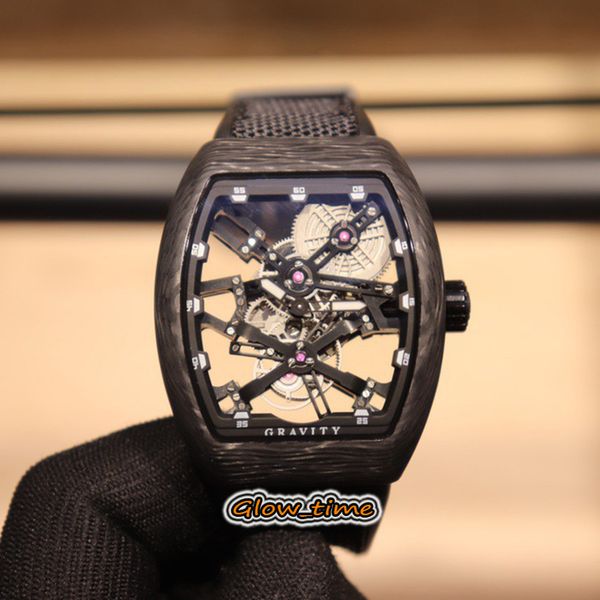 

version men's collection v 45 t gr cs sqt br (nr) skeleton dial carbon fiber case miyota automatic mens watch leather strap watches, Slivery;brown