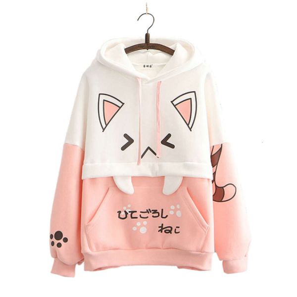 

harajuku pink cartoon print casual pullover hoodies hooded sweatshirt women 2021 winter sweet style female cute kawaii tracksuit