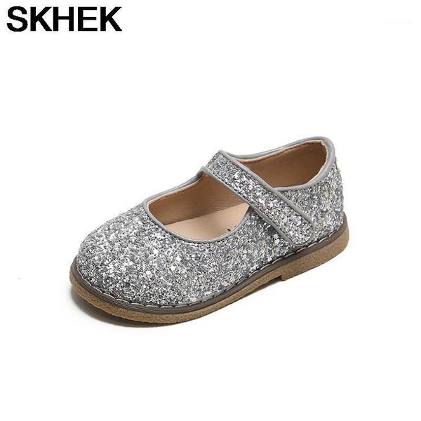 

flat shoes skhek kids flats for girls toddlers little girl children dress glitter leather with sequins princess wedding1, Black;grey