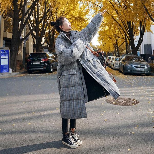 

2020 womens winter jackets long hooded coats cotton women's plaid jacket loose casual thick warm fashion women parka coat1, Black