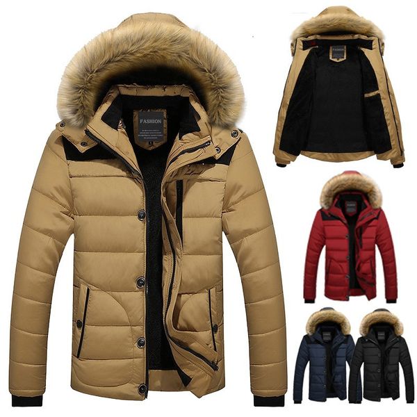 

winter men warm parka coat jacket fur collar hooded mens bomber jackets cotton-padded casual thick male clothing plus-size m-6xl 201118, Black