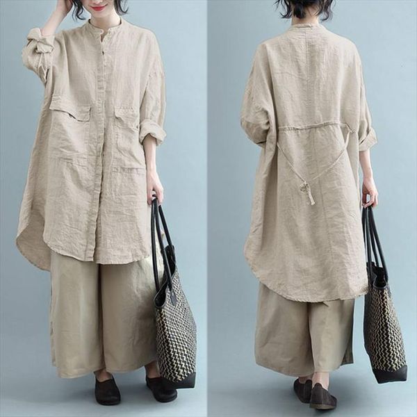 

fashion linen shirt vestidos women spring sundress zanzea casual long sleeve blusa female solid asymmetrical tunic plus size, White