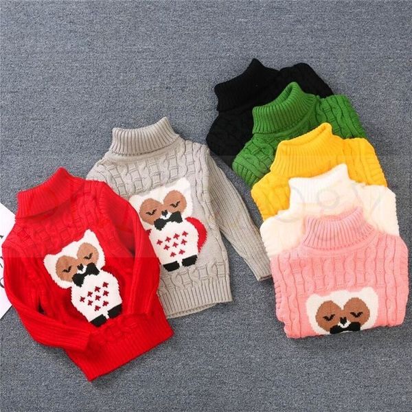 

philology 2t-8t owl pattern winter boy girl kid thick knitted bottoming turtleneck shirts high collar pullover sweater lj200812, Blue