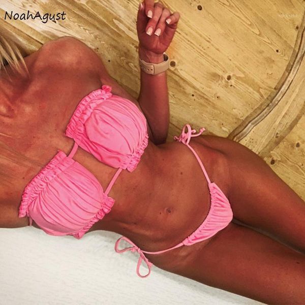 

solid micro bikini thong brazilian bikini push up swimsuit women neon bandeau swimwear string bandage bathing suit bathers1, White;black